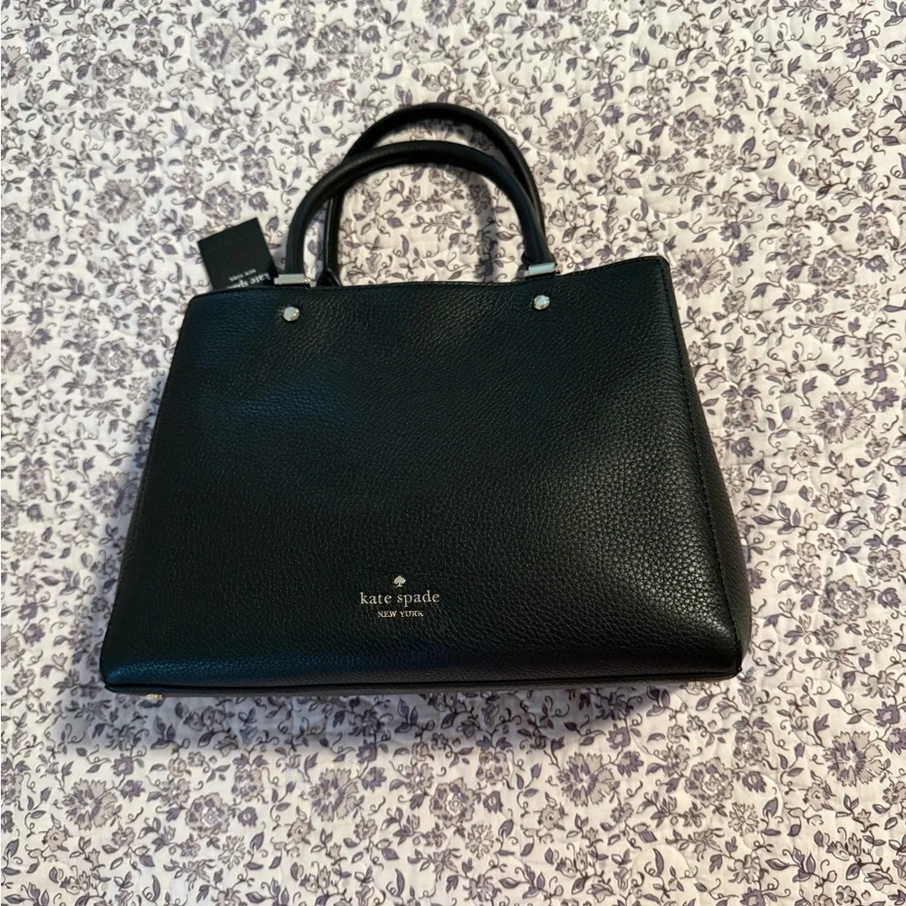 ♠️ Kate Spade Leila Medium Triple Compartment Satchel Black Pebbled Leather Bag - Picture 6 of 12